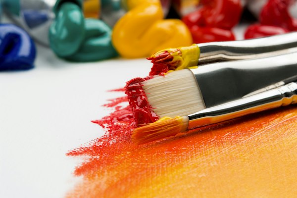 Paint brushes and palette